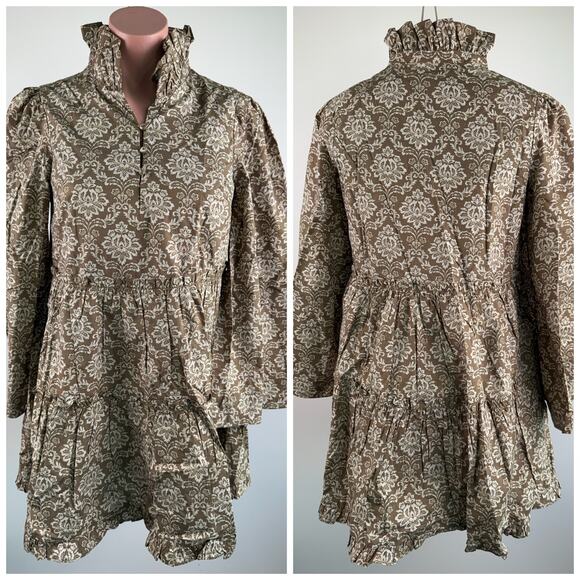 Hyacinth House Tuckernuck Moss Printed Russell Ruffle Collar Mini Dress - Picture 1 of 14